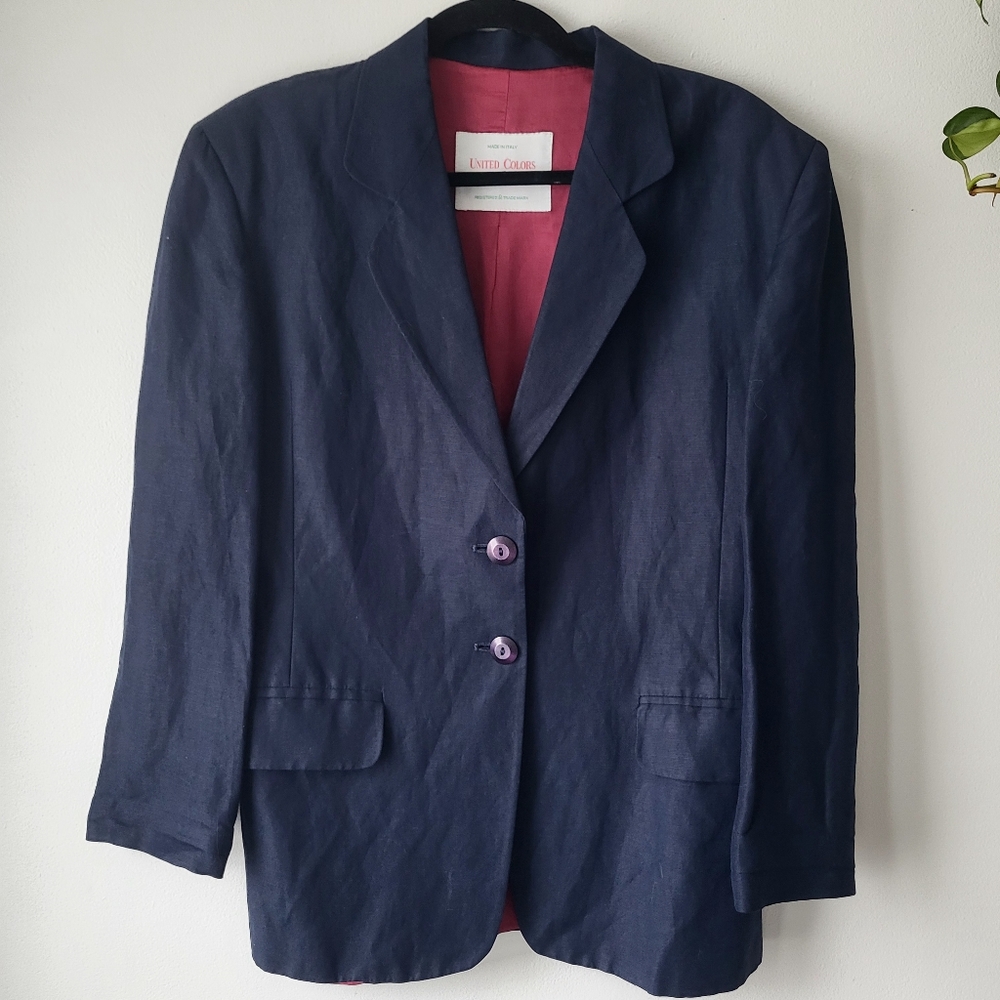 Unit Colors Of Benetton blue cropped sleeve Costal Nautical Classic Blaze